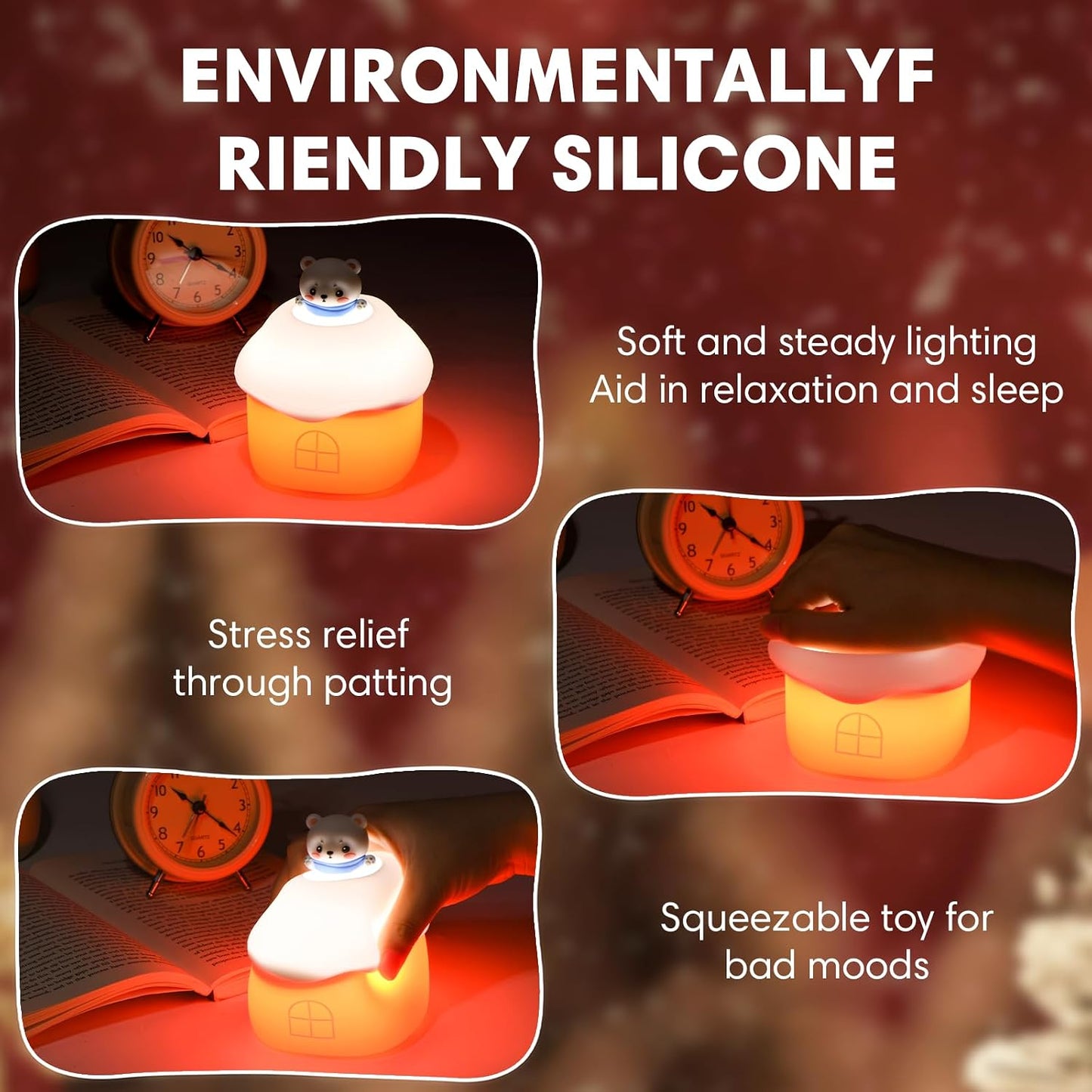 Snow Hut Silicone Night Light, Kids Bedside Lamp with 7 Fun Sound Effects, Touch Dimming, 30-Min Auto-Off Timer, Volume Control, 1000mAh Battery, Toddler Bedroom Essential, Birthday Surprise Bear