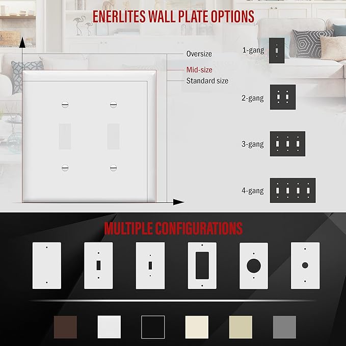 ENERLITES Toggle Switch Wall Plate, 2-Gang 4.88" x 4.92", UL Listed, - Image 4
