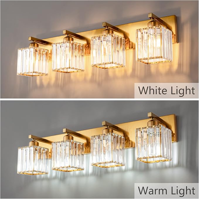 FDPBY Modern Vanity Light 4-Lights Modern Gold Brushed Brass Finish Crystal - Image 2