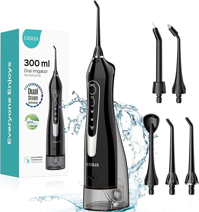 COSLUS Water Dental Flosser Teeth Pick: Portable Cordless Oral Irrigator 300ML by COSLUS