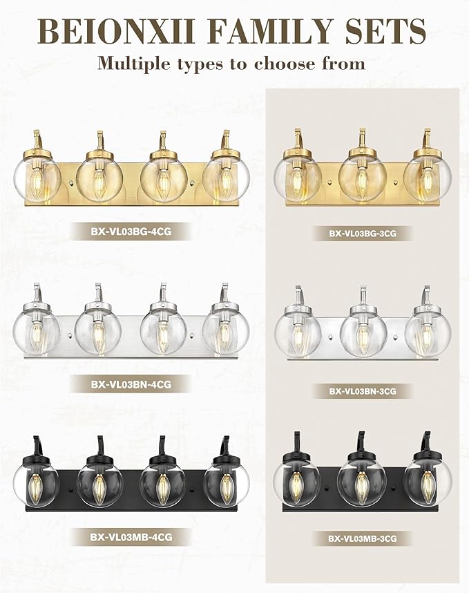 Beionxii 4-Light Bathroom Light Fixtures, Modern Vanity Lighting Fixtures Over - Image 9