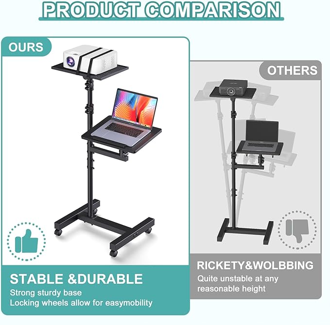 Facilife 2 Shelves Projector Stand Tripod, Height Adjustable Max 64", Mobile - Image 9
