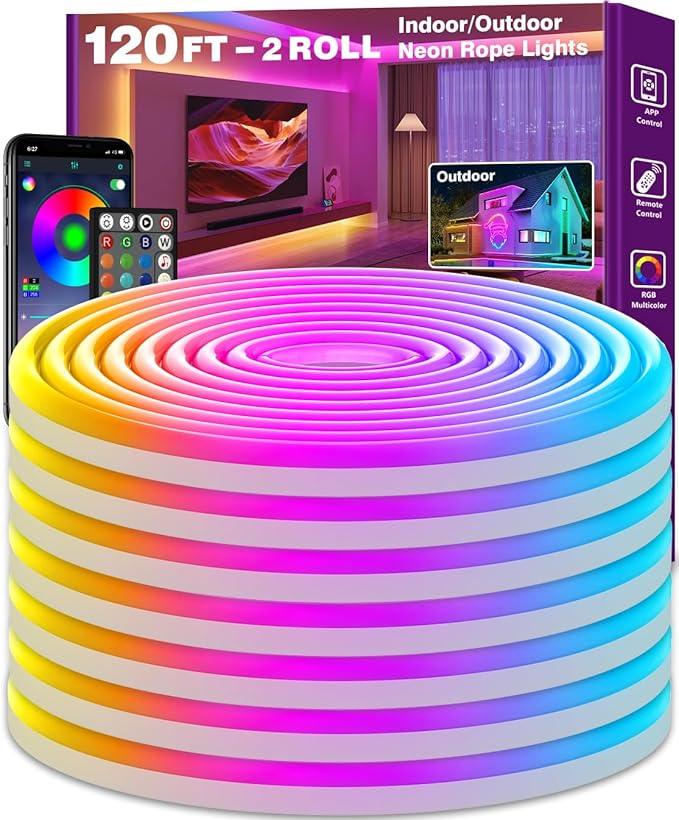 SINLEY Led Neon Rope Lights 120FT, Control by Unknown