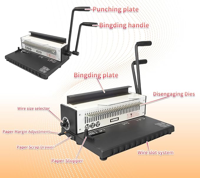 Rayson TD-1500B34 Binding Machine, Square Size Holes, 3:1 Pitch Wire-O Binder - Image 2