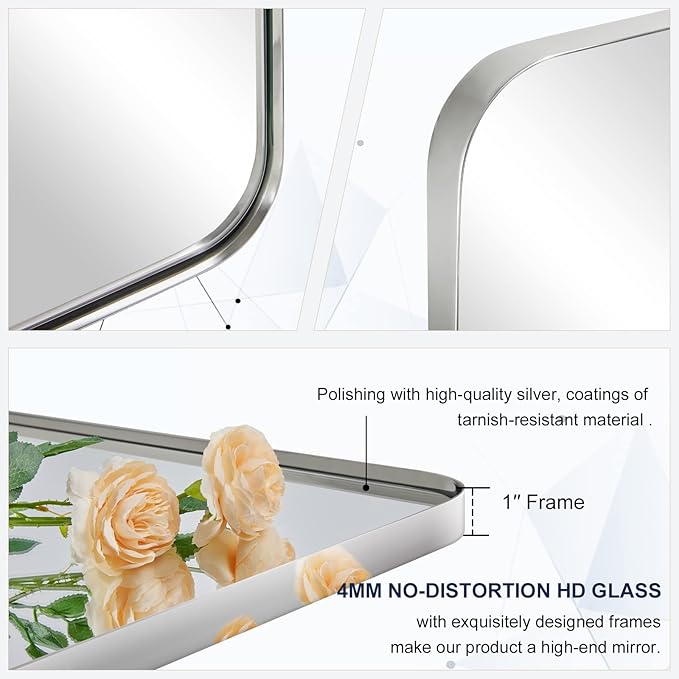 ANDY STAR 36"x48"Chrome Bathroom Mirror, Large Wall Mirror - Image 7