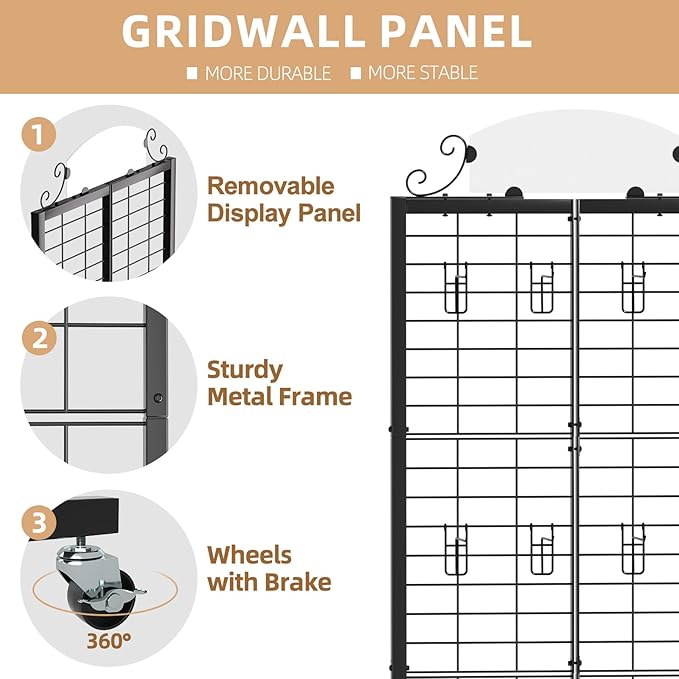 Urban Deco Grid Wall Panel Display Stand, 2.2' x 6.2' FT Gridwall Panel - Image 3