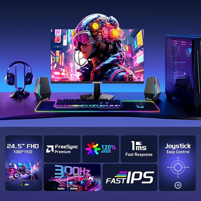 SANSUI Gaming Monitor, 24.5" 300hz 240hz FHD 1080P 1ms FPS PC Monitor Gaming - Image 6