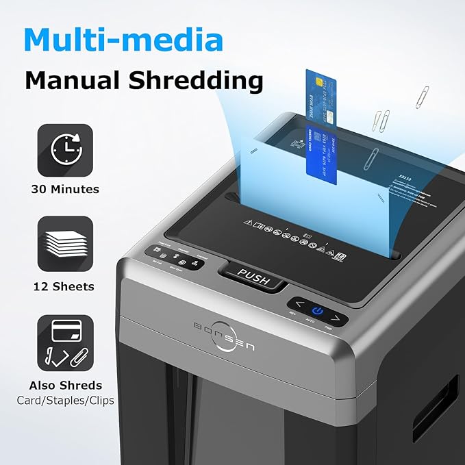 BONSEN 300-Sheet Auto Feed Paper Shredder, 60 Minutes Non-Stop Commercial Grade - Image 3