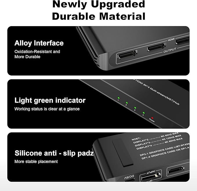 DisplayPort to HDMI Splitter for 4 Monitors, 8K@60Hz HDMI Splitter Extended - Image 6