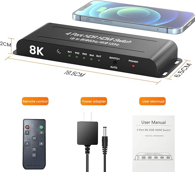 8K HDMI 2.1 Switch 4 in 1 Out, FERRISA 4K@120Hz HDMI Switcher Selector 4 Port - Image 8