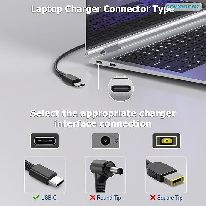 COWOOGMZ 65W USB C Laptop Charger Compatible - Image 3