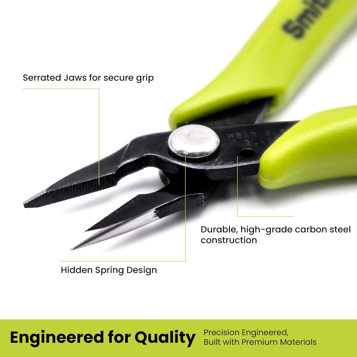 Smithology Mini Needle Nose Pliers 3-Pack, 5.3" Long Nose, Serrated Jaws | Hidden Spring, Non-Slip Grip, Precision Tips — Electronics Repair, Jewelry, 3D Printing, Model Building, Beading, DIY Crafts