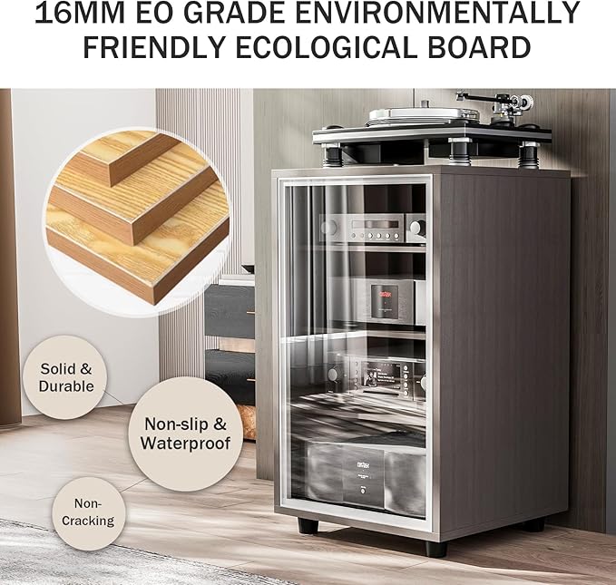 Media Storage Cabinet with Tempered Glass Door, 3 Adjustable Shelves Stereo - Image 3