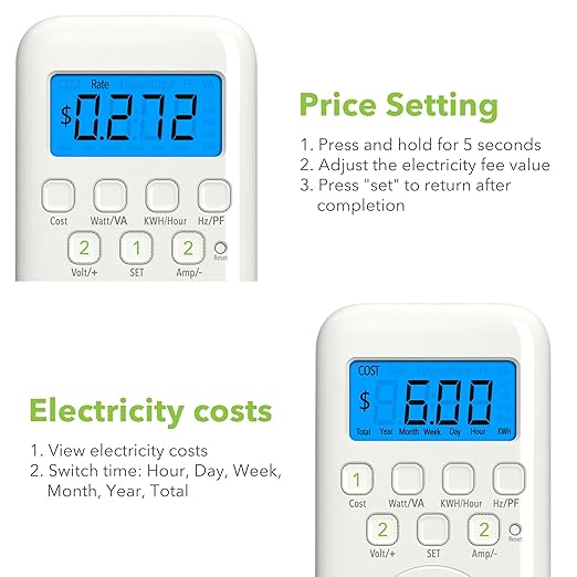 HBN Watt Meter Plug with Backlight, Plug-in Socket Power Meter Electricity - Image 3