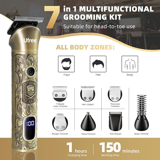 Ufree Beard Trimmer for Men, Electric Razor Shaver, Cordless Hair Clipper - Image 2