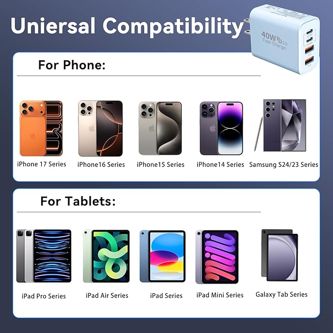 USB C Wall Fast Charger Block, 40W 4-Port Type C Chargers Fast Charging Blocks - Image 4