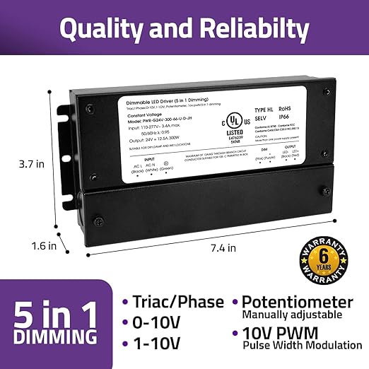 HitLights 300W Dimmable LED Driver, Electronic Transformer, 120V AC to 24V DC - Image 5