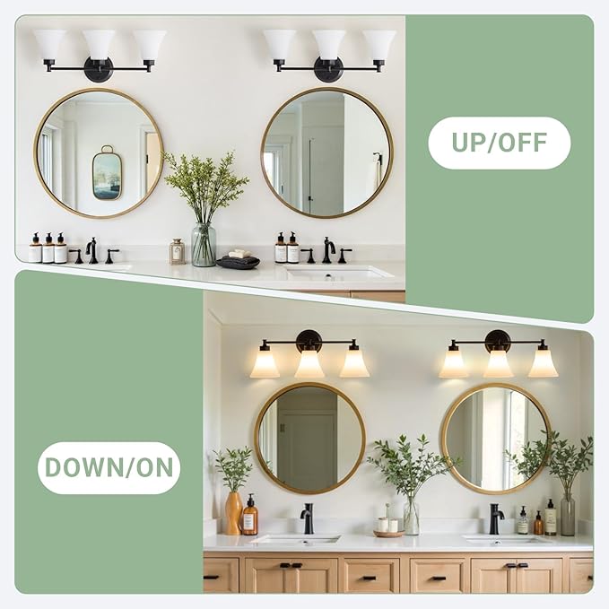 LOUSACE 3 Light Bathroom Vanity Light Matte Black Bathroom Lighting Fixtures - Image 6