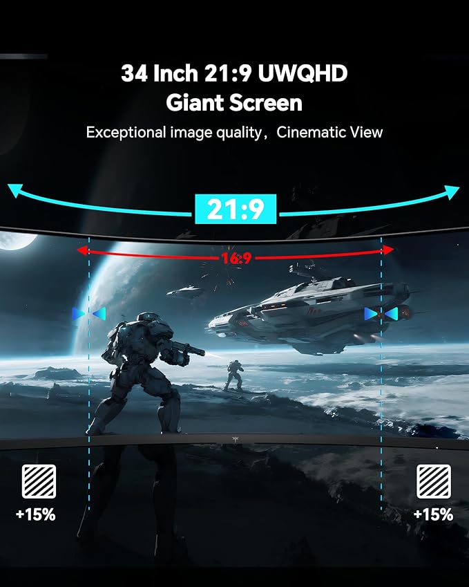 KTC 34 Inch UWQHD Curved Gaming Monitor, 3440x1440 Ultrawide PC Monitor 1500R - Image 3