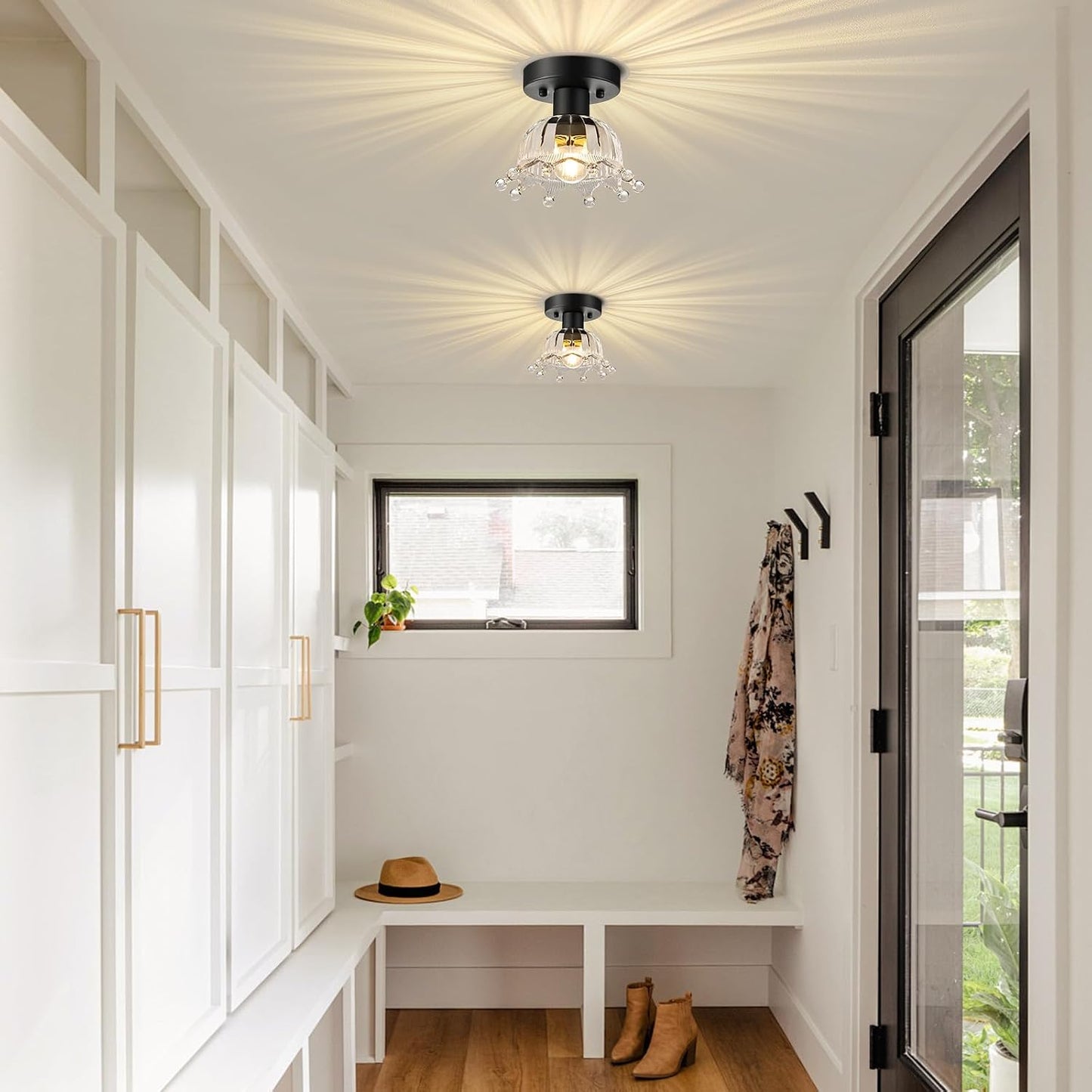 Mid-Century Modern Ceiling Light, 2 Pack Hallway Light Fixtures | Black Semi Flush Mount Ceiling Light, Small Hallway Light Fixtures for Kitchen, Foyer, Entryway, Laundry Room E26