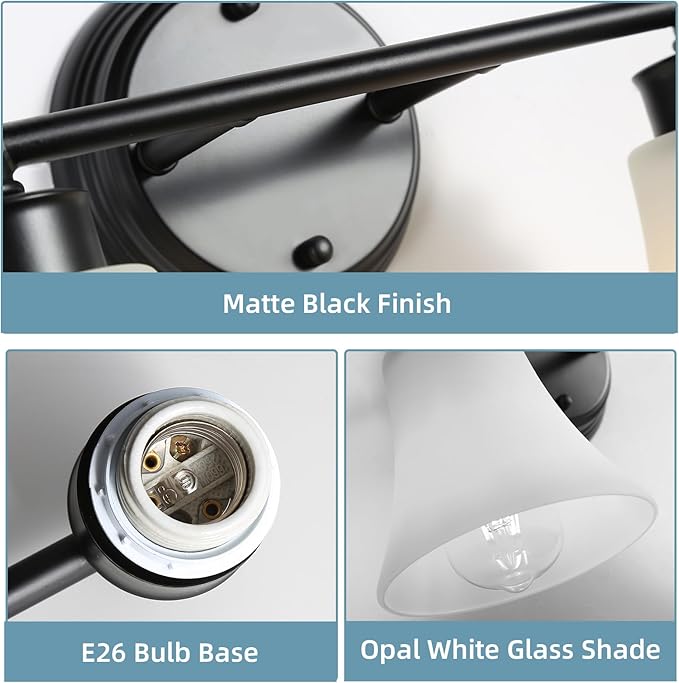 LOUSACE 2 Light Bathroom Vanity Light Matte Black Bathroom Lighting Fixtures - Image 6
