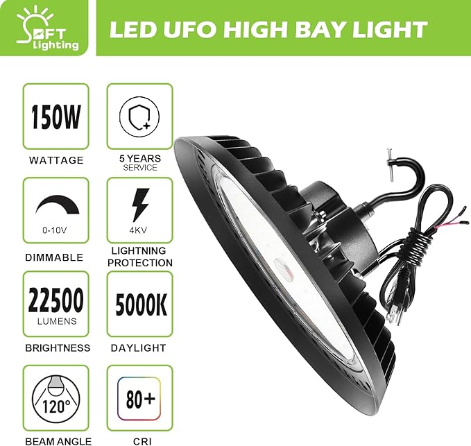 UFO Led High Bay Light 150W 2250lm 5000K 1-10V Dimmable High Bay Led Shop - Image 2