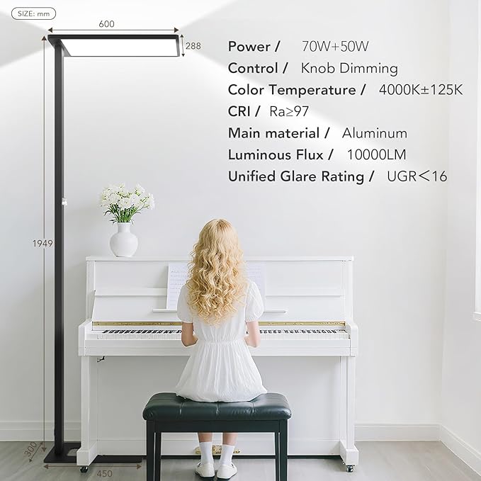 120W LED Floor Lamp, 76.8" Tall Reading Light, 10000LM Knob Dimming Standing - Image 7