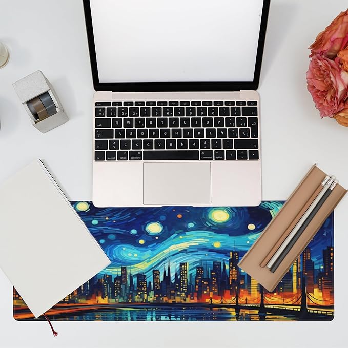 Eflxamz Desk Pad, City Starry Night Desk Mat, Abstract Oil Painting Large - Image 7