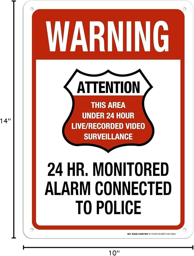 Warning 24 HR. Monitored Alarm Connected To Police Sign, 10x14 Inches, Rust - Image 2