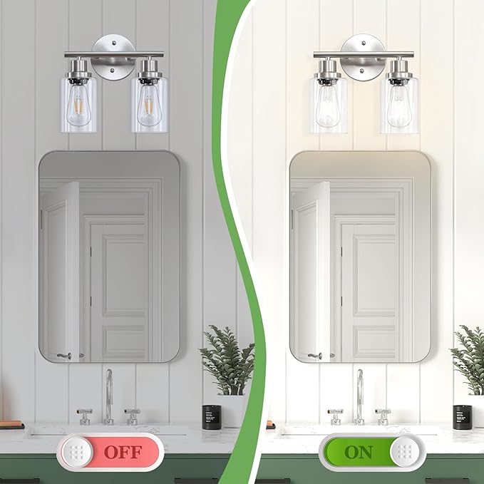 Guliaofo 2-Light E26 Bathroom Light Fixtures, Modern Brushed Nickel Vanity - Image 5