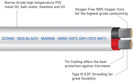 GS Power 100 Ft Duplex Marine Wire, 10 Gauge Wire, Oxygen-Free Tinned Copper 10 - Image 2