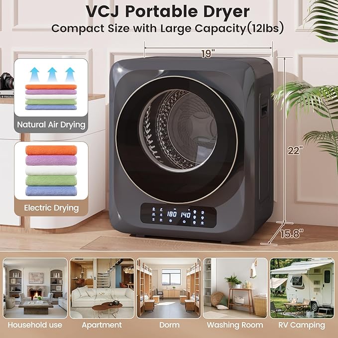 VCJ Portable Dryer for Laundry, 12lbs Clothes Dryer - Image 2