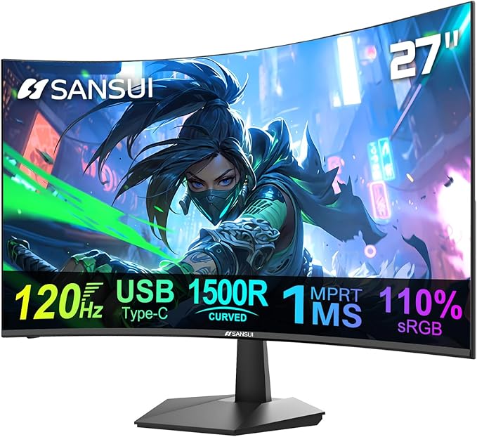 SANSUI Curved Monitor 27 inch 120Hz USB Type-C Computer Monitor by SANSUI