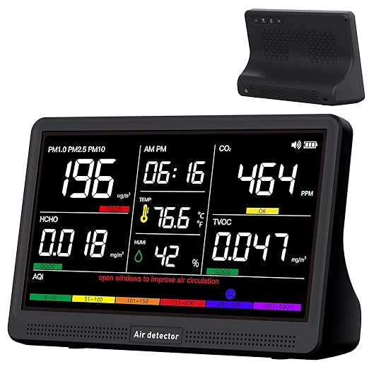 bonoch 16 in 1 Air Quality Monitor Indoor 7" Display 9 AQI+7 AQI Alerts by bonoch
