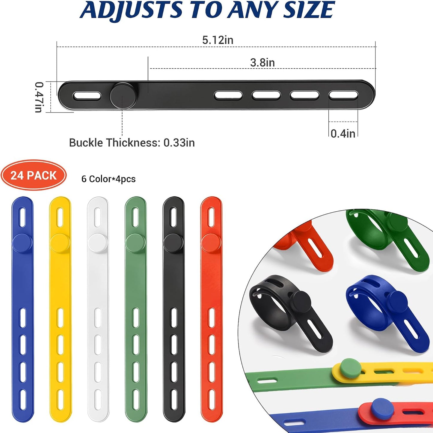 24 Pack Silicone Cable Ties, Cord Wrap for Home Office Travel Organizer | reusable, durable, adjustable, waterproof, elastic wire straps, multipurpose desk organization charger cord management holder