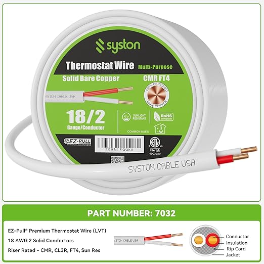 Syston 18/2 Thermostat Doorbell HVAC Heating Control Cable Wire, 18 AWG 2 - Image 3