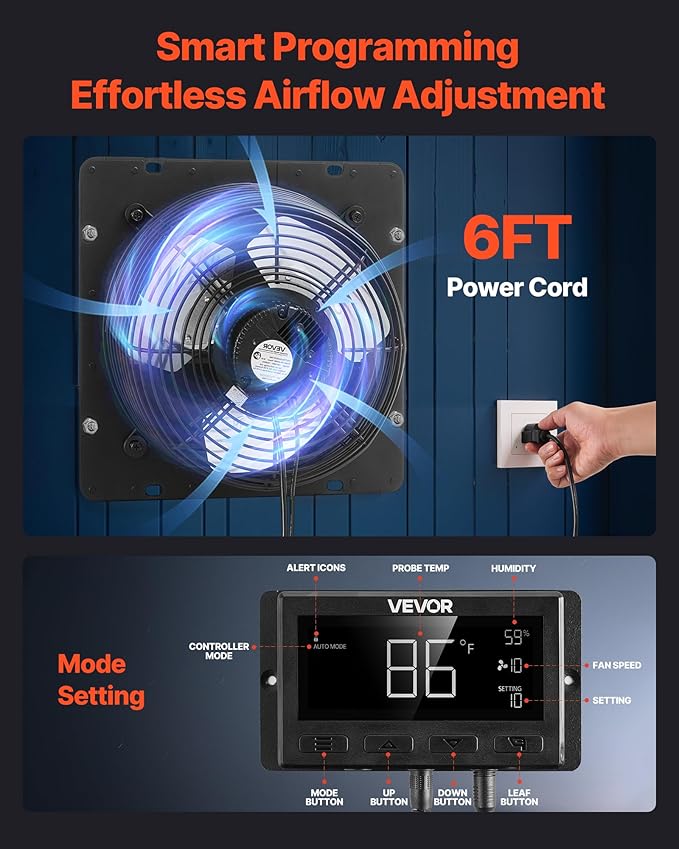 VEVOR 12 inch Shutter Exhaust Fan, Wall Mounted Attic Vent Fan - Image 6