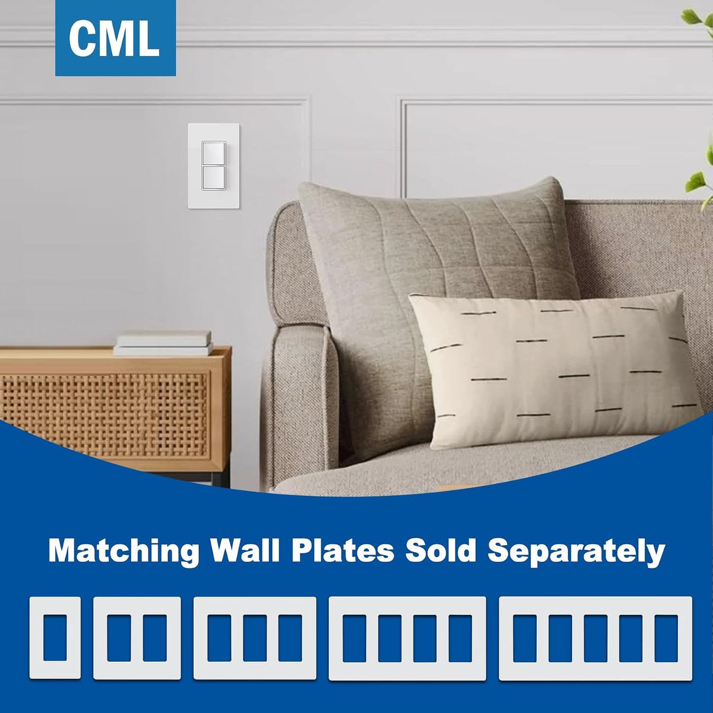 CML 20 Pack Decorator Double Rocker Light Switch, Two Single Pole Electrical Paddle, 15A 120V, in-Wall On/Off Interrupter, Self-Grounding, UL Listed, White