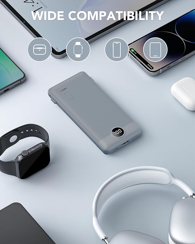 VRURC Portable Charger Built-in Cables and AC Wall Plug, USB C Power Bank - Image 7
