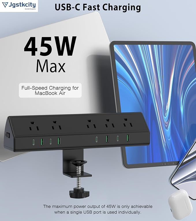 45W Fast Charging Station, Desk Clamp Power Strip, 4 PD USB-C Ports, 5 AC - Image 5