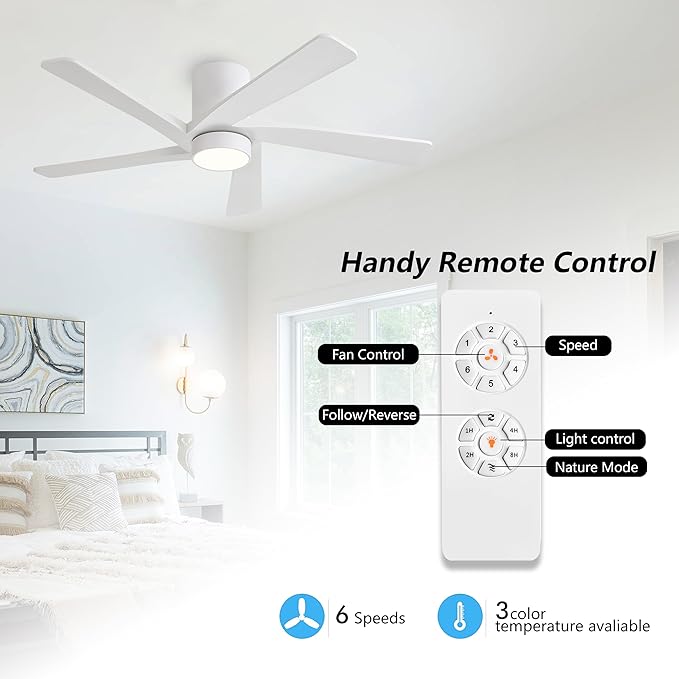 WINGBO 48 Inch Flush Mount DC Ceiling Fan - Image 2