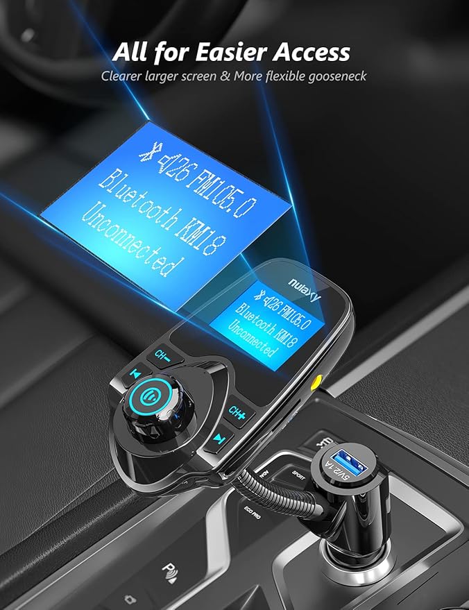 Nulaxy Car Bluetooth FM Transmitter, 1.44" Display Flexible Gooseneck, - Image 3