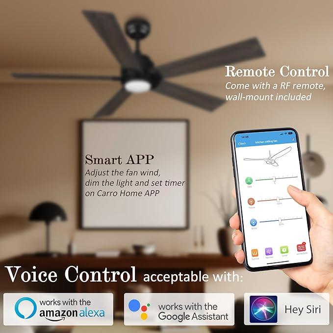 SMAAIR Smart Ceiling Fans with Lights and Remote, 60 Inch Low Profile Ceiling - Image 3