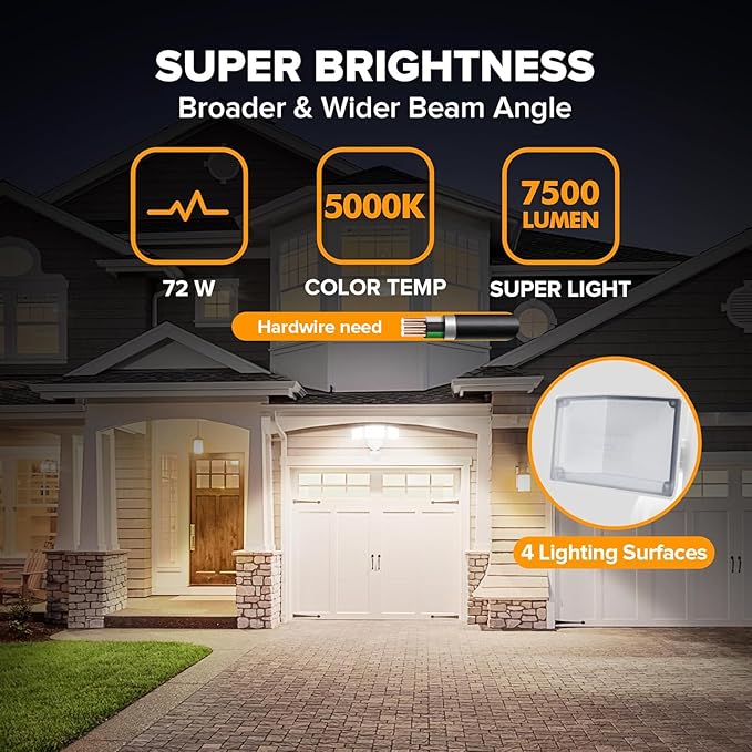 LUTEC 2 Pack 72W 7500LM LED Security Lights Motion Sensor Light Outdoor - Image 2