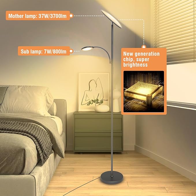 marctronic Gray Floor Lamps for Living Room, 44W/4500LM Super Bright 2 in 1 LED - Image 2
