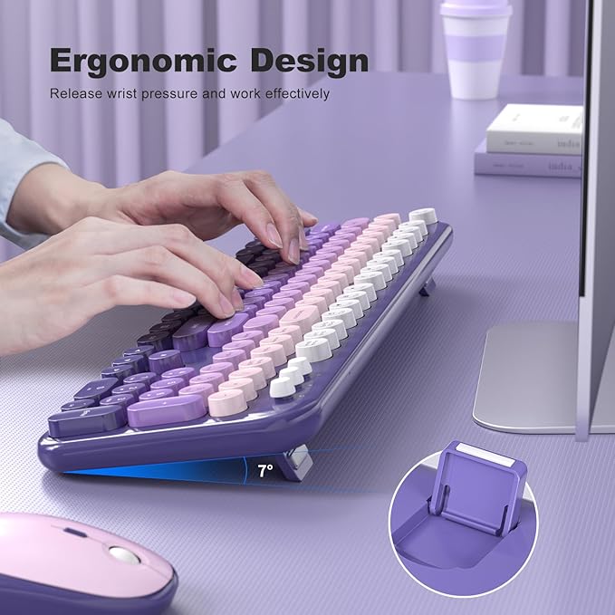 MOFII Wireless Keyboard and Mouse Combo, Full Size 2.4G Retro Round Computer - Image 5