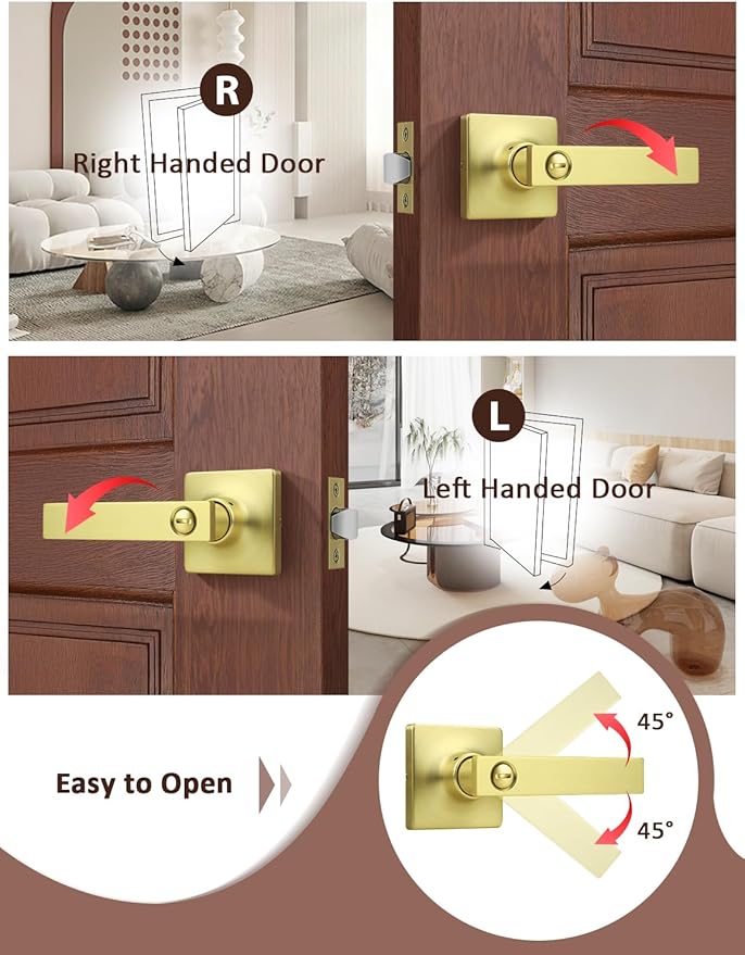Mengico 4 Pack Gold Privacy Lever Door Handle Interior - Image 4