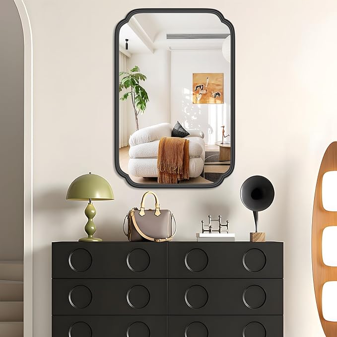 Black Bathroom Mirror for Over Sink 20" x 30" Modern Rounded Rectangle Bathroom - Image 3