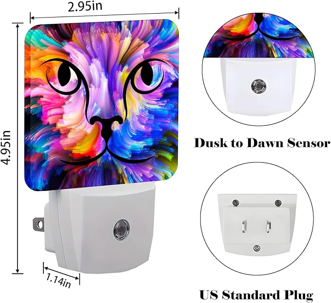 FSHVQKD Colorful Cat Face Night Light, Plug Into Wall Decor - Image 2