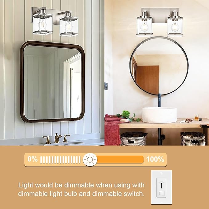 WINSHEN 2-Lights Wall Sconce Lighting E26 Bulb Base, Modern Brushed Nickel - Image 3